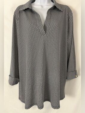 Anne Klein 2X Black White Houndstooth Pattern Button Front Jacket